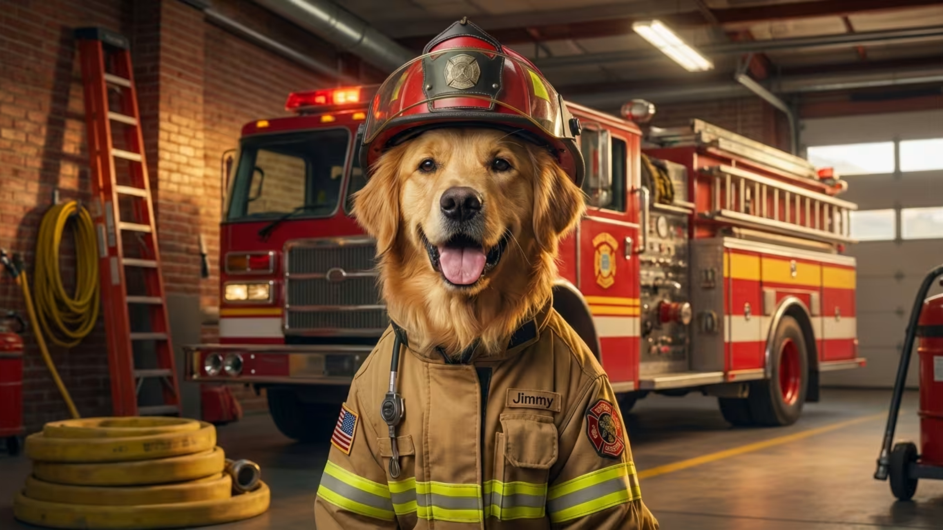 FluffyFriends Fireman pet portrait theme